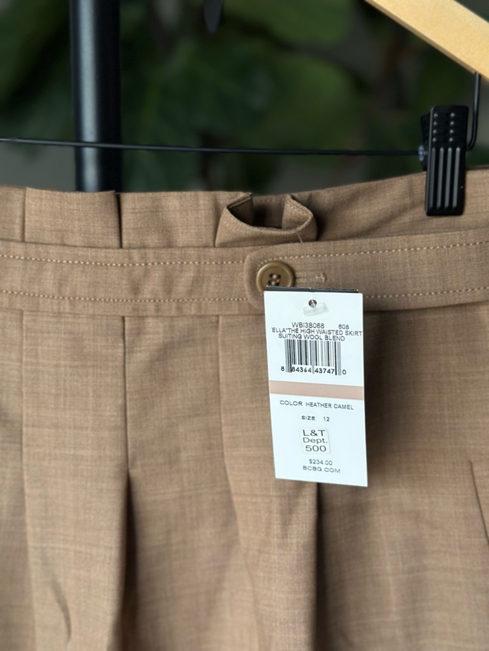 BCBGMaxAzria ELLA THE HIGH WAISTED SKIRT SUITING WOOL BLEND in Heather Camel 12